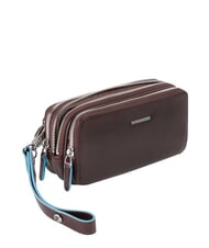 PIQUADRO BLUE SQUARE  Leather clutch bag MAHOGANY - Sachets & Travels Cases - 1