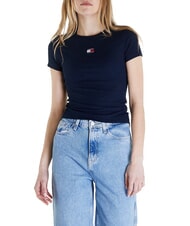 TOMMY HILFIGER TH JEANS Ribbed short-sleeved T-shirt dark night navy - T-shirt - 1