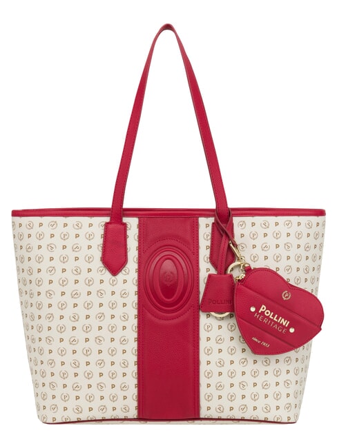 POLLINI HERITAGE Shoulder shopping bag, with toiletry bag red ivory - Women&rsquo;s Bags