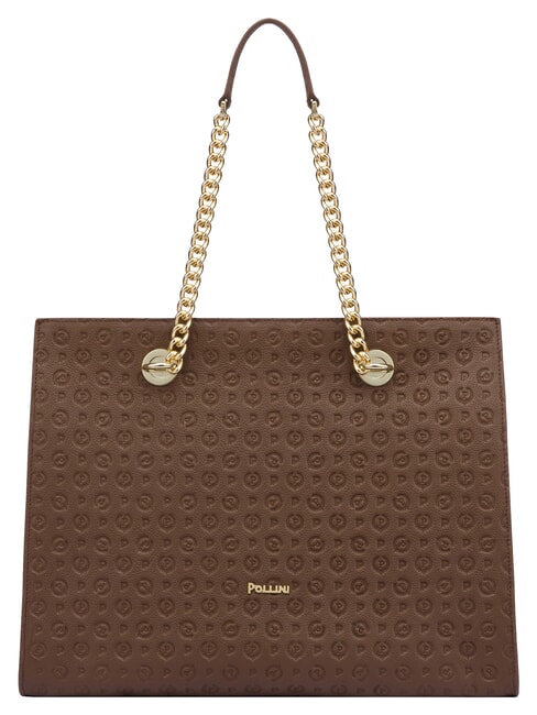 POLLINI HERITAGE Leather shoulder shopping bag brown / cream - Women&rsquo;s Bags