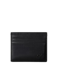 CALVIN KLEIN BOLD CK SUEDE Flat leather card holder on black - Men&rsquo;s Wallets - 1