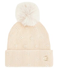 GUESS KNITTED Hat with pom poms OFFWHITE - Hats - 1