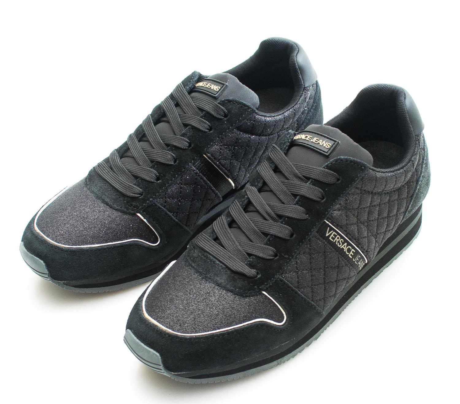 Versace Jeans Sneakers In Glittery Fabric And Suede Leather Black ...