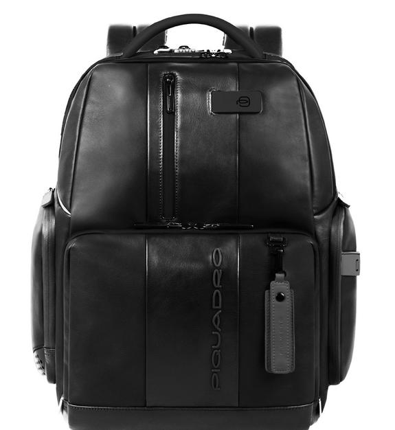 PIQUADRO backpack URBAN FAST-CHECK, PC holder 15,6 ", in leather Black - Laptop backpacks