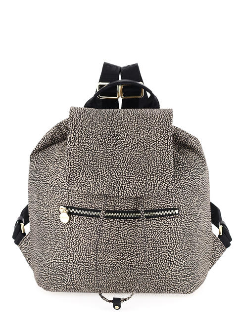 BORBONESE MEDIUM ECO LINE Medium backpack in fabric OP / NATURAL / BLACK - Women’s Bags