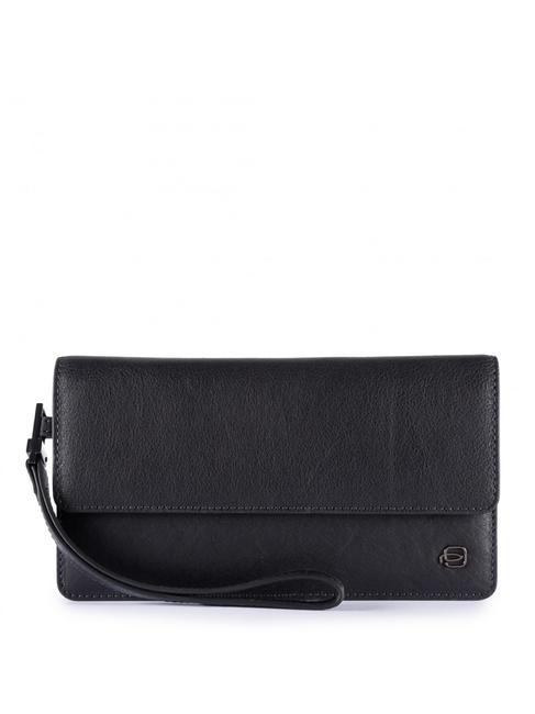 PIQUADRO BLACK SQUARE Clutch bag with cuff, in leather blue - Tablet holder& Organizer