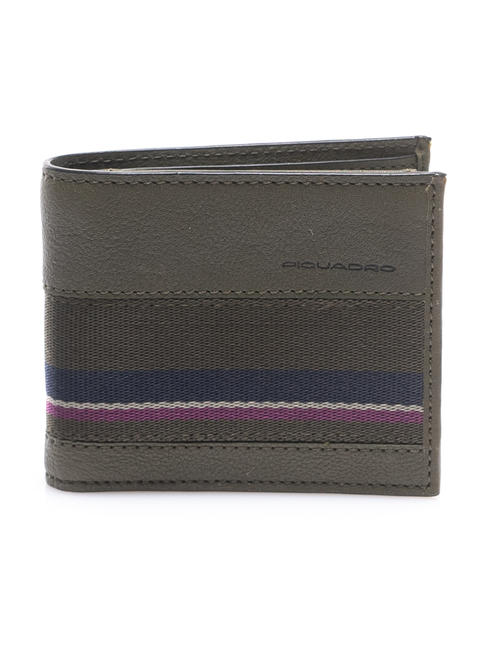 PIQUADRO BLACK SQUARE Wallet in leather and fabric GREEN - Men’s Wallets