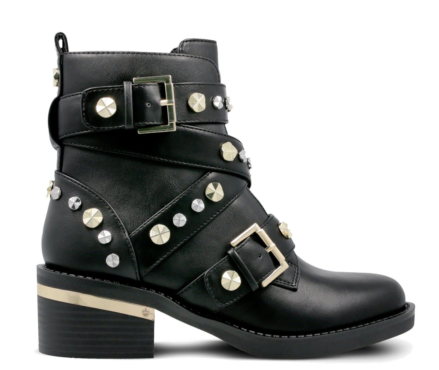 black leather biker ankle boots