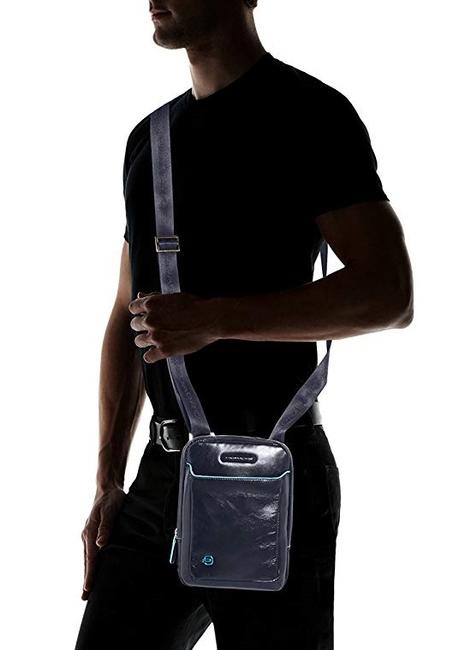 bag BLUE SQUARE, tablet holder, in leather blue - Over-the-shoulder Bags for Men