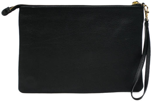  Clutch bag with cuff, in leather BLACK - Women&rsquo;s Bags