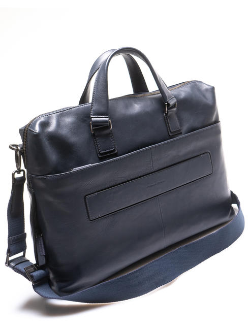 CAMPIONARIO - VANGUARD Leather briefcase for PC 15.6 "/ iPad9.7-11" blue - Work Briefcases