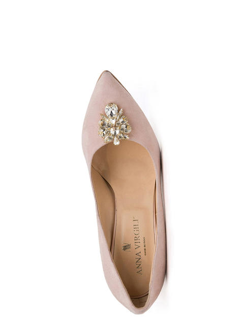 CATIA1988 Suede leather décolleté with jewel appliqué pink - Women’s shoes