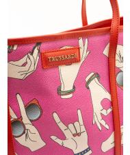 TRUSSARDI Shopping bag maxi con stampa all over  Fuchsia - Women’s Bags - 3