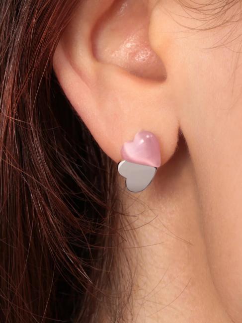 CUORE Silver earrings with cat eye pink / white - Earrings