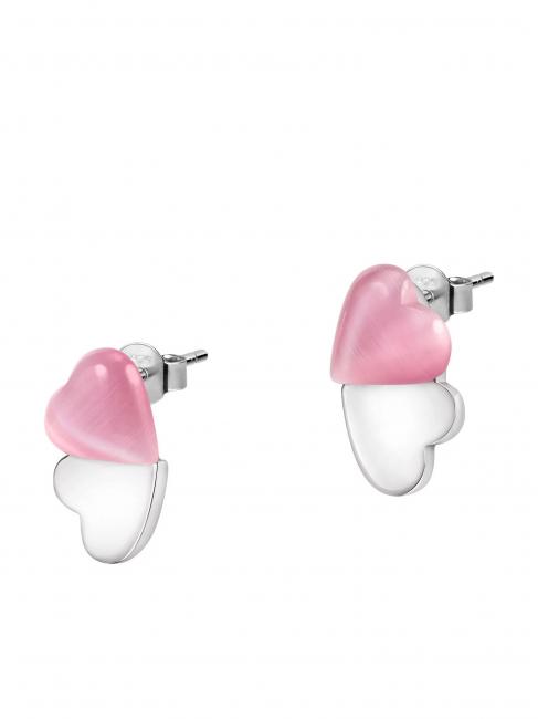 CUORE Silver earrings with cat eye pink / white - Earrings