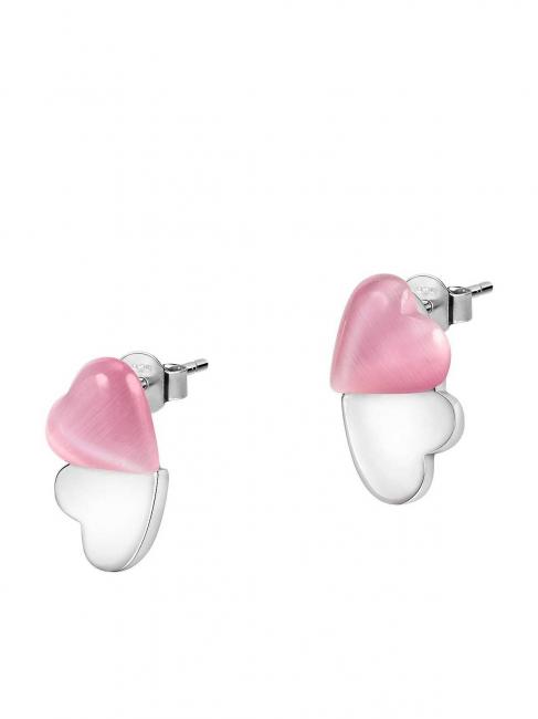 CUORE Silver earrings with cat eye pink / white - Earrings