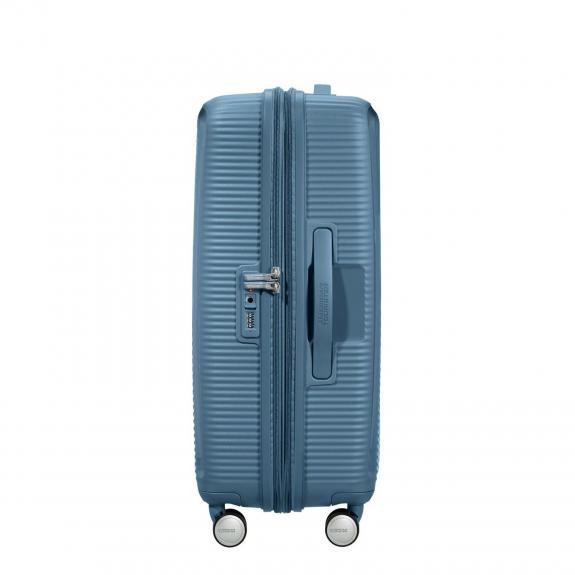 SOUNDBOX SPINNER Medium trolley, expandable stone blue - Rigid Trolley Cases