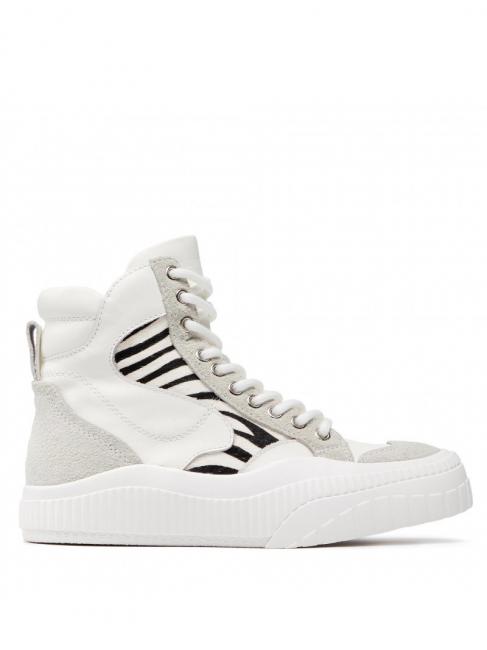 Sneaker alta in pelle con inserti zebrati  white / furry zebra - Women&rsquo;s shoes