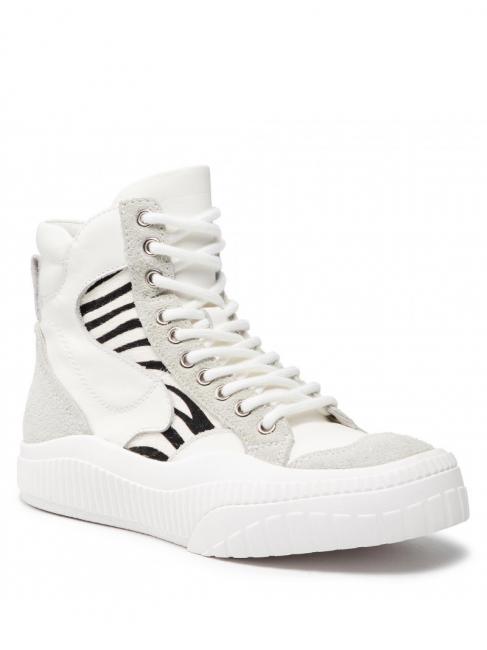 Sneaker alta in pelle con inserti zebrati  white / furry zebra - Women&rsquo;s shoes