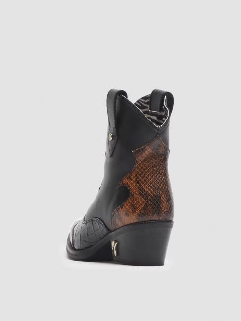Stivaletto camperos basso in pelle con inserti pitonati  black / python - Women’s shoes