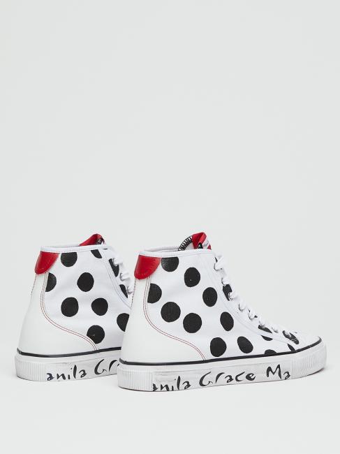 Sneaker high top a pois in canvas  White black - Women&rsquo;s shoes