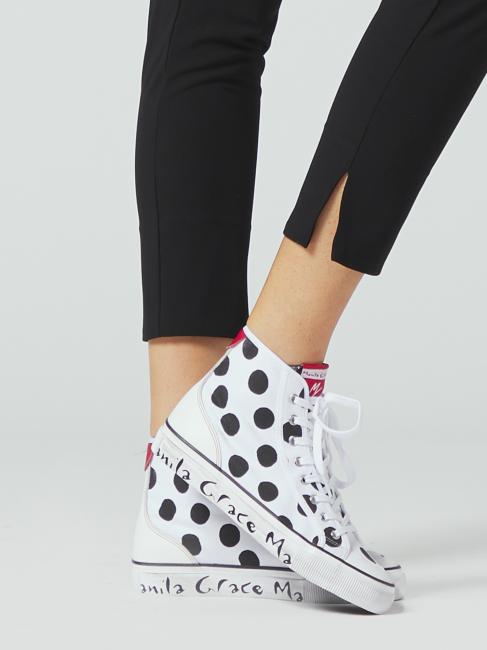 Sneaker high top a pois in canvas  White black - Women&rsquo;s shoes