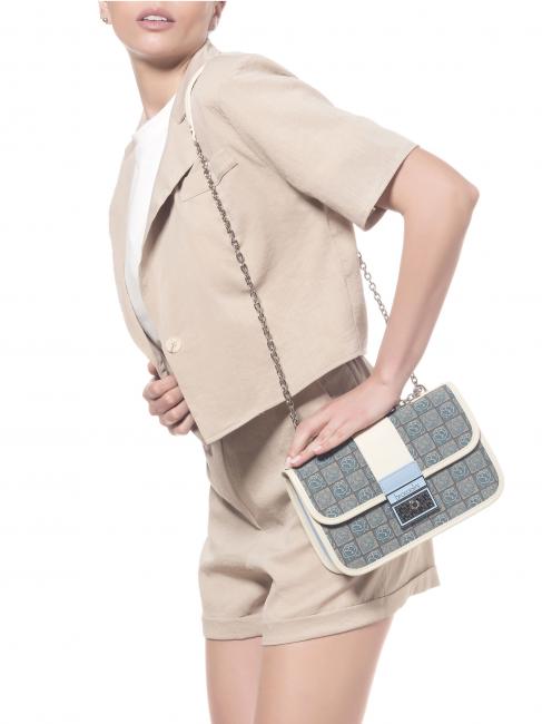 MONOGRAM Shoulder mini bag in jacquard fabric avio - Women&rsquo;s Bags