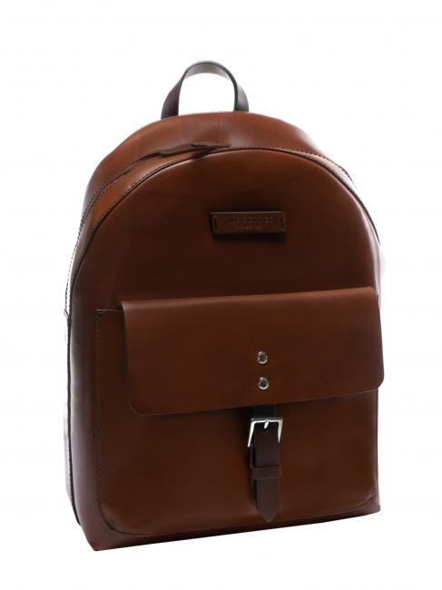 LORENZO Leather backpack for PC 14 " Brown / Palladium - Laptop backpacks