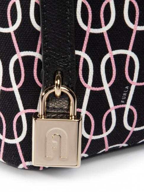 PIPER Chain print canvas and leather backpack black + talc + light pink - Women’s Bags