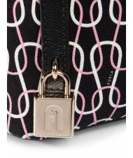 FURLA PIPER Chain print canvas and leather backpack black + talc + light pink - Women’s Bags - 4