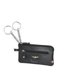 AERONAUTICA MILITARE FLAG Key case with zip, in leather Black - Key holders - 2