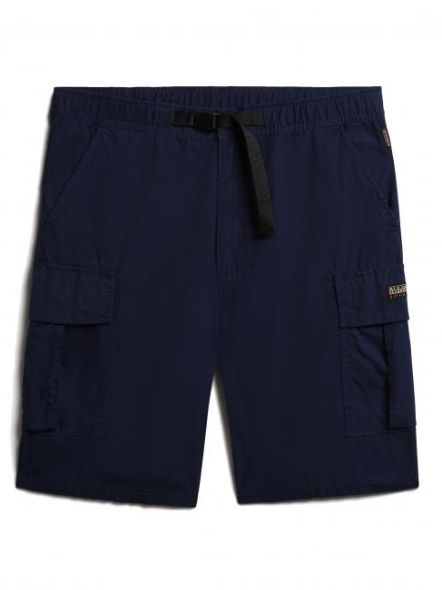 N-DRU Cargo bermuda in cotton with belt medieval blue - Trousers