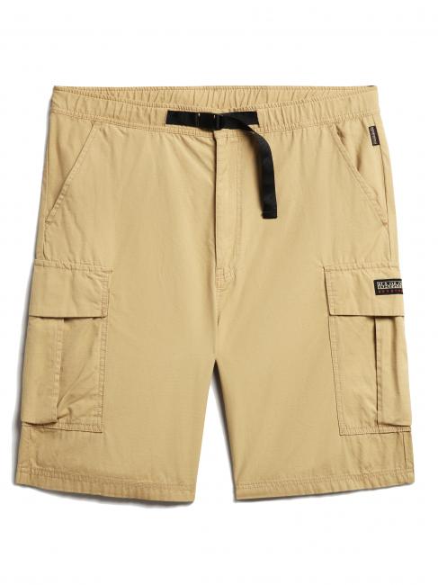 N-DRU Cargo bermuda in cotton with belt sand prairie - Trousers