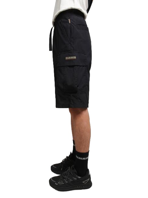 N-DRU Cargo bermuda in cotton with belt black 041 - Trousers