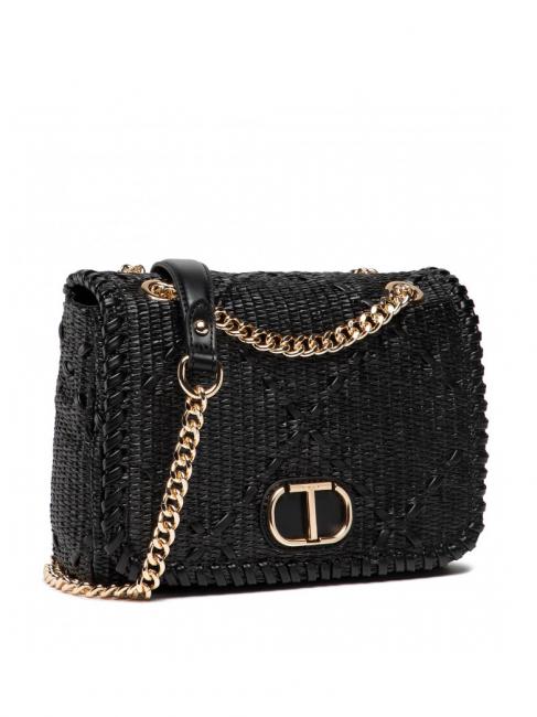 STRAW EMBROIDERY Small shoulder bag with flap black - Women&rsquo;s Bags