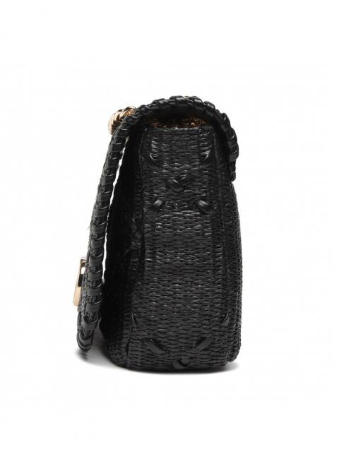 STRAW EMBROIDERY Small shoulder bag with flap black - Women&rsquo;s Bags