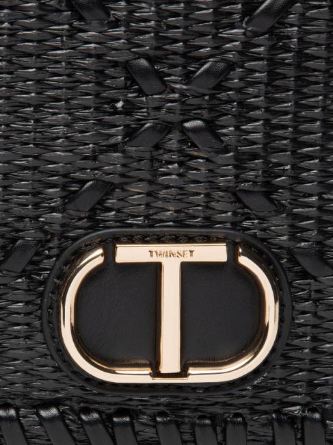 STRAW EMBROIDERY Small shoulder bag with flap black - Women&rsquo;s Bags