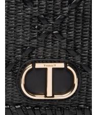 TWINSET STRAW EMBROIDERY Small shoulder bag with flap black - Women&rsquo;s Bags - 5