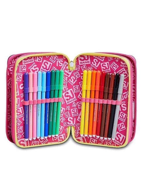 ANIMALI FANTASY SJ GIRL 3 zip case, complete with markers and school kit BLACK STRIPED FOREST - Cases and Accessories