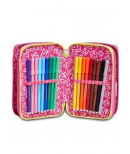 SJGANG ANIMALI FANTASY SJ GIRL 3 zip case, complete with markers and school kit BLACK STRIPED FOREST - Cases and Accessories - 4