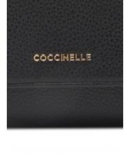 COCCINELLE METALLIC SOFT Hammered leather bifold wallet Black - Women’s Wallets - 4