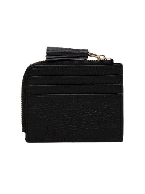 TASSEL Card holder with zip in hammered leather Black - Women’s Wallets