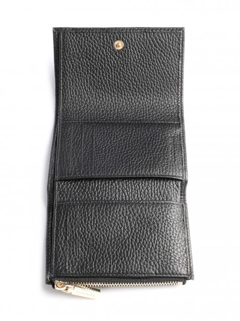METALLIC SOFT Small wallet in textured leather Black - Women&rsquo;s Wallets