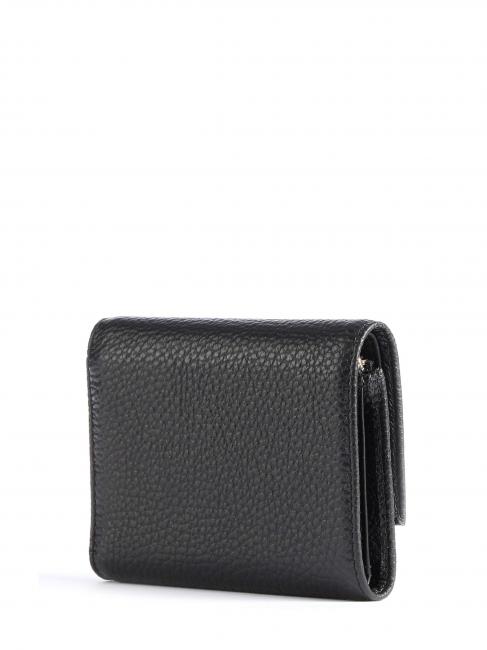 METALLIC SOFT Small wallet in textured leather Black - Women&rsquo;s Wallets
