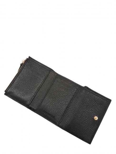 METALLIC SOFT Small wallet in textured leather Black - Women&rsquo;s Wallets