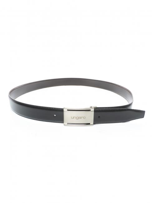Cintura doubleface in pelle con placca, can be shortened to measure black / dark brown - Belts