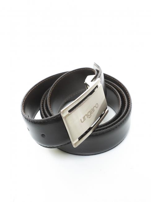 Cintura doubleface in pelle con placca, can be shortened to measure black / dark brown - Belts