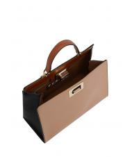 FURLA 1927 Top handle shopping bag greige + black + cognac h - Women’s Bags - 5