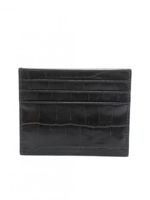 METALLIC CROCO Croc print leather card holder Black - Women&rsquo;s Wallets