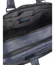 PIQUADRO SETEBOS 15" laptop briefcase, in leather blue - Work Briefcases - 5